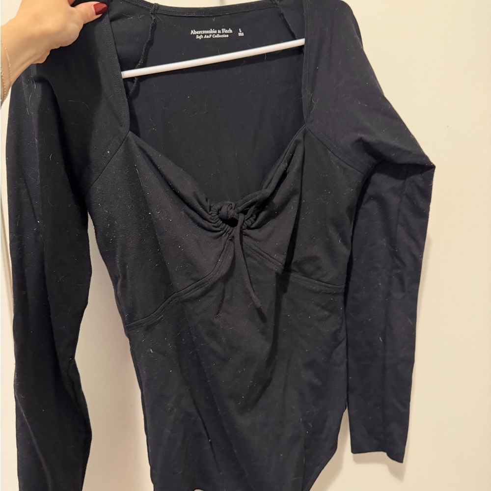Abercrombie & Fitch Black Long Sleeve Front Knot Bodysuit